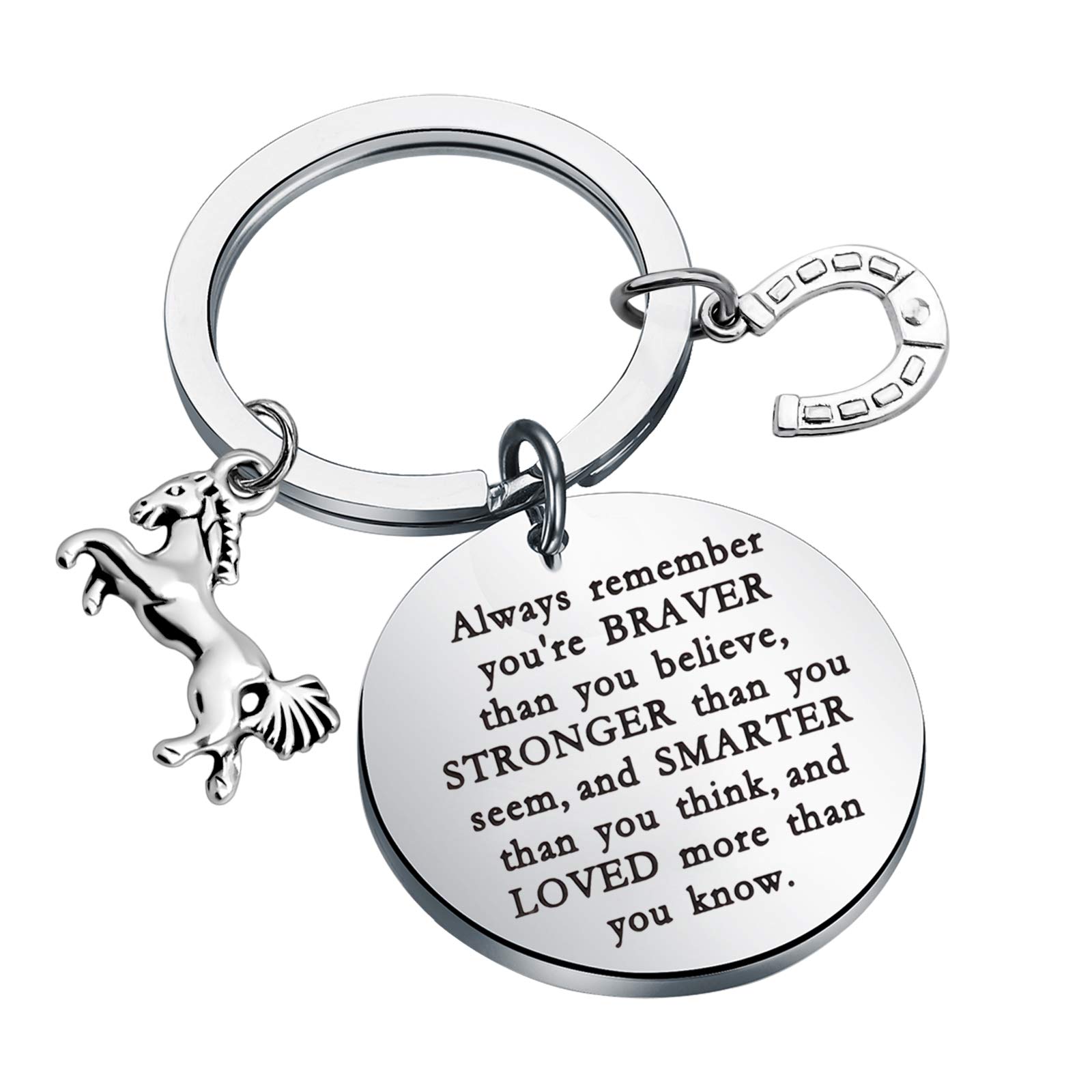 KUIYAI Inspirational Horse Keychain - Motivational Gift for Horse Lovers - 'Always Remember You're Braver Than You Believe' - Perfect for Equestrian Enthusiasts, Cowboy Gifts & Everyday Encouragement