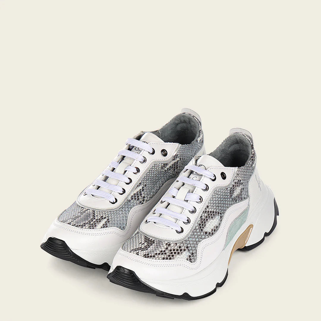 Women's White Python Sneakers A09PBPN - Stylish & Comfortable Fashion Shoes for Casual Wear, Work & Outdoor Activities