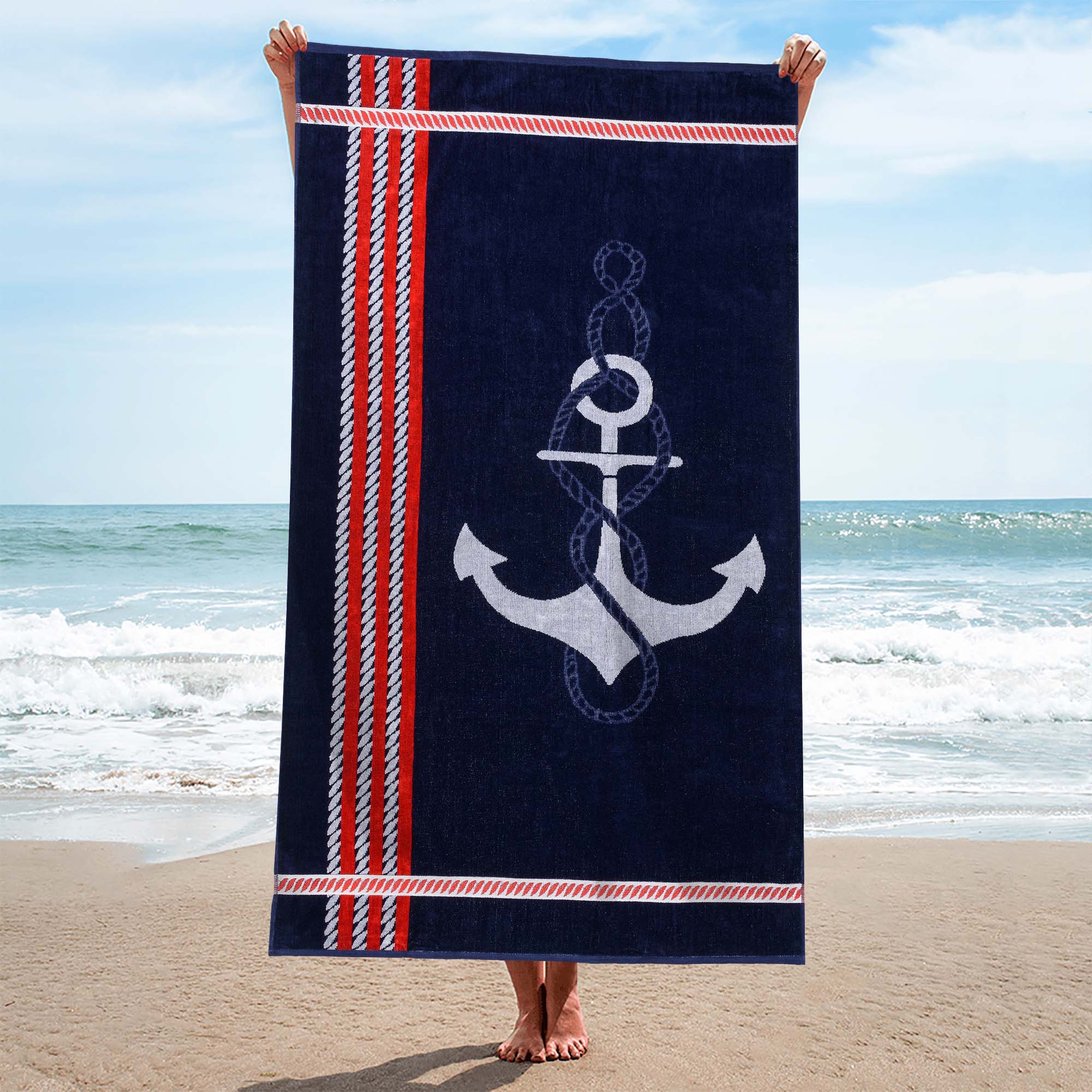 Premium Anchor Cotton Oversized 2-Piece Beach Towel Set - Soft, Absorbent & Quick-Drying - Perfect for Pool, Beach, Yoga & Outdoor Activities