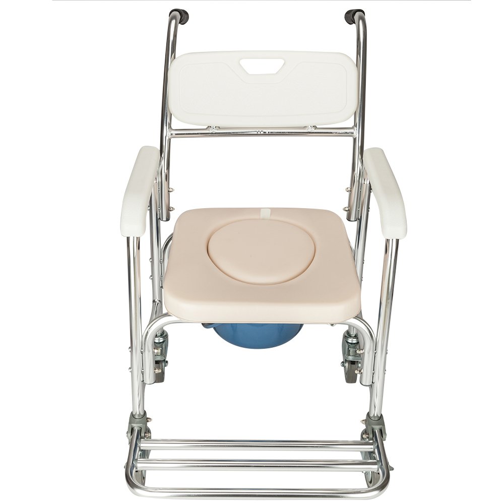 4-in-1 Aluminum Shower Chair with Flip-Up Footrests & Wheels - Lightweight Mobility Shower Seat for Elderly & Disabled - Ideal for Bathroom Safety & Assisted Living