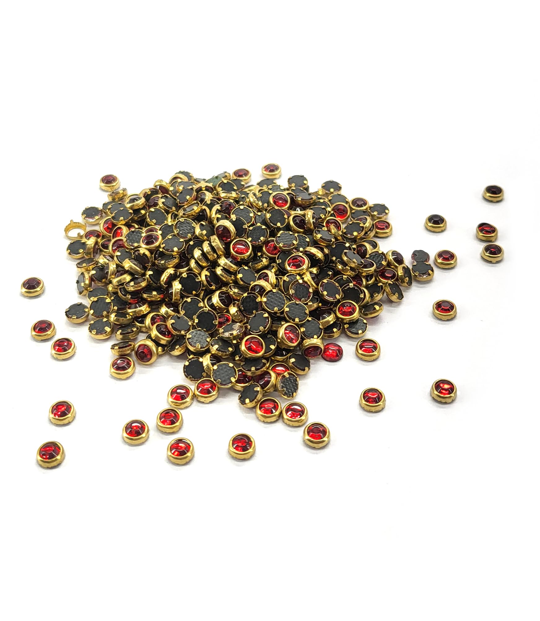 Red CRAFTS HAVELI Flat Back Kundan Stones - 200pc for DIY Crafts, Embroidery, Lippan Art, Jewelry Making | Perfect for Home Decor, Fashion Accessories & Wedding Embellishments