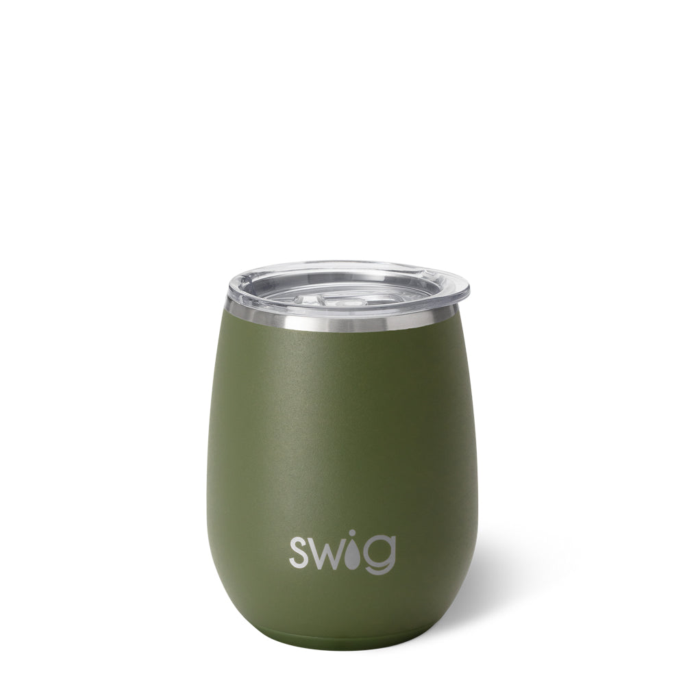 Stemless Wine Glass 14oz - Elegant Olive Green Stemless Wine Glasses for Red & White Wine - Perfect for Parties, Weddings & Home Entertaining