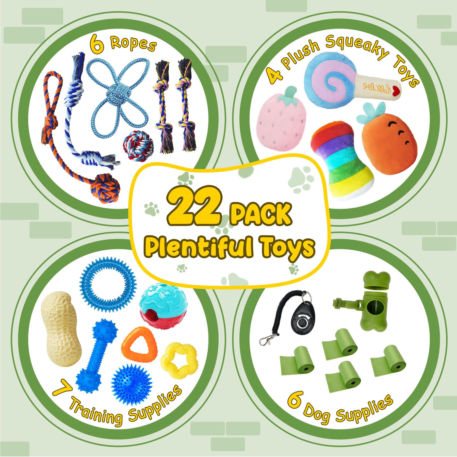 22-in-1 Puppy Teething Chew Toy Set with Rope, Squeaky Toys & Treat Balls - Safe Dental Chew Toys for Small Dogs & Puppies - Perfect for Teething Relief, Playtime & Training