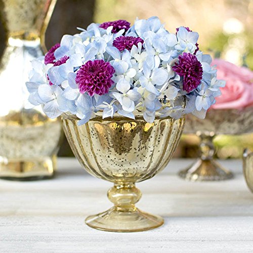 5.5 Inch Gold Mercury Glass Compote Bowl with Scalloped Edge & Pedestal Base - Elegant Centerpiece for Dining Table Decor, Wedding Reception, or Holiday Display