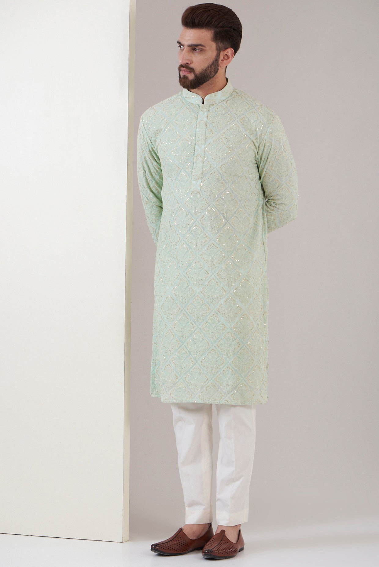 Elegant Powder Blue Chikankari Kurta for Women - Traditional Indian Embroidered Tunic - Perfect for Festivals, Weddings & Casual Wear