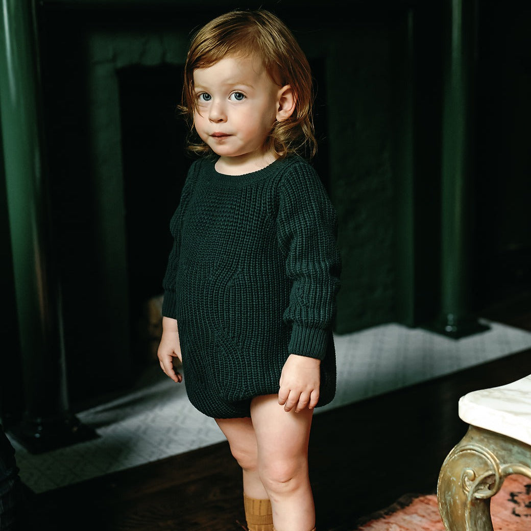 Lil Legs Forest Chunky Knit Romper for Baby Girls - Soft & Cozy Winter Outfit - Perfect for Family Photos, Holiday Gatherings & Outdoor Adventures