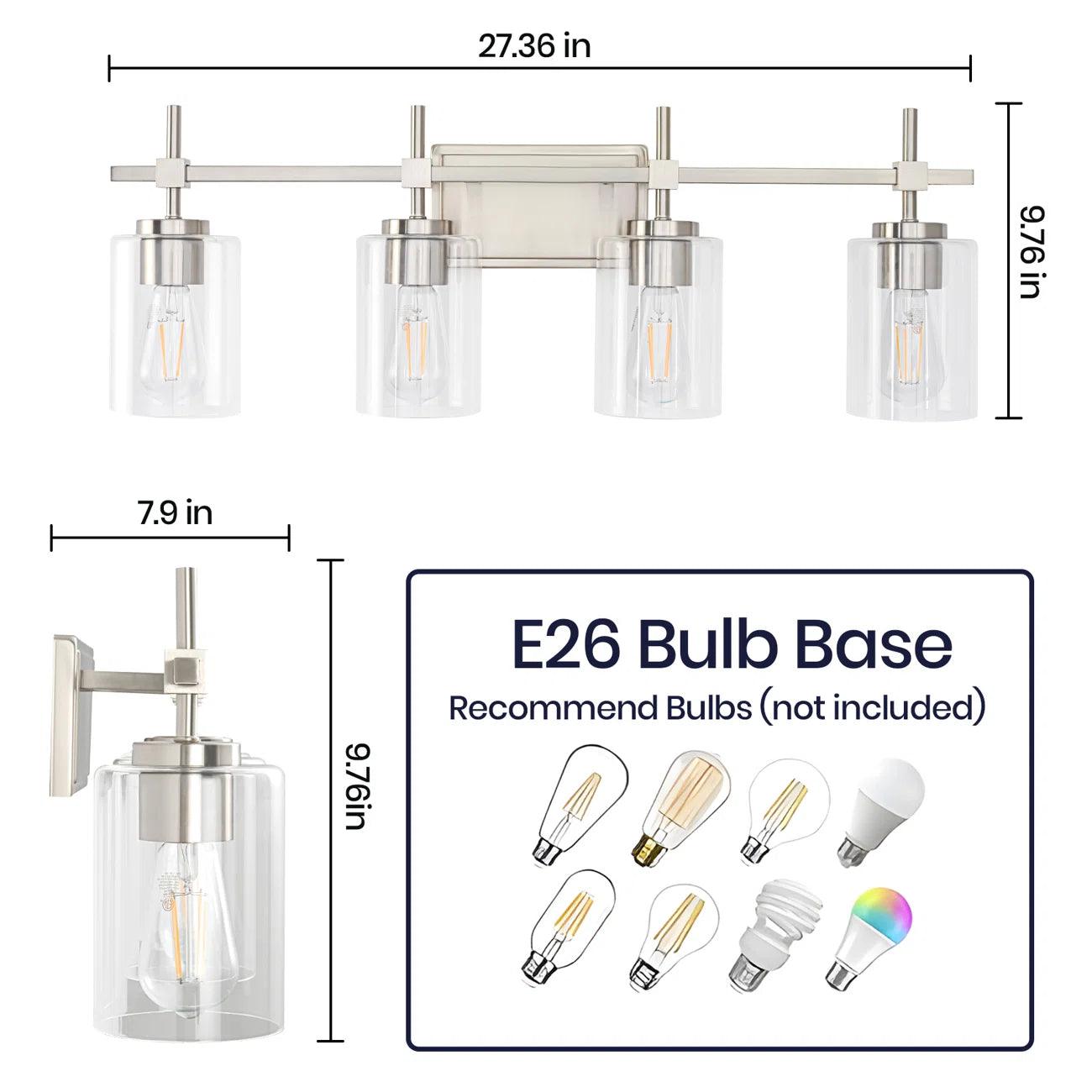 Jasper Modern 4-Light Clear Glass Bathroom Vanity Light Fixture - Perfect for Bathroom, Powder Room, and Dressing Area Lighting
