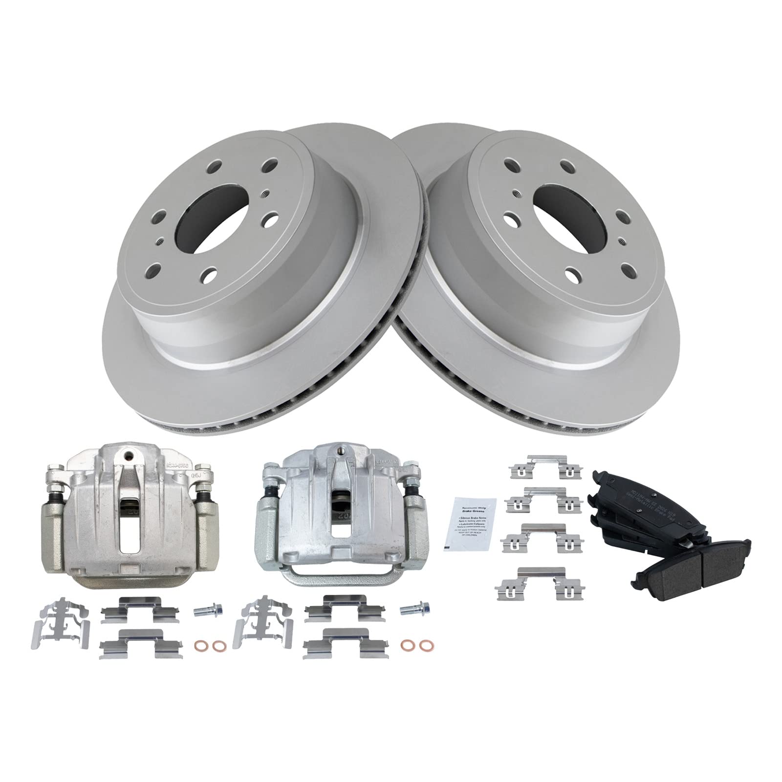 Premium TRQ Rear Brake Pad & Rotor Kit - Semi-Metallic Vented Brake Pads with G-Coating - Compatible with 2007 Chevrolet Silverado 1500 & GMC Sierra 1500 - Durable Braking Performance for Highway Driving & Heavy Loads