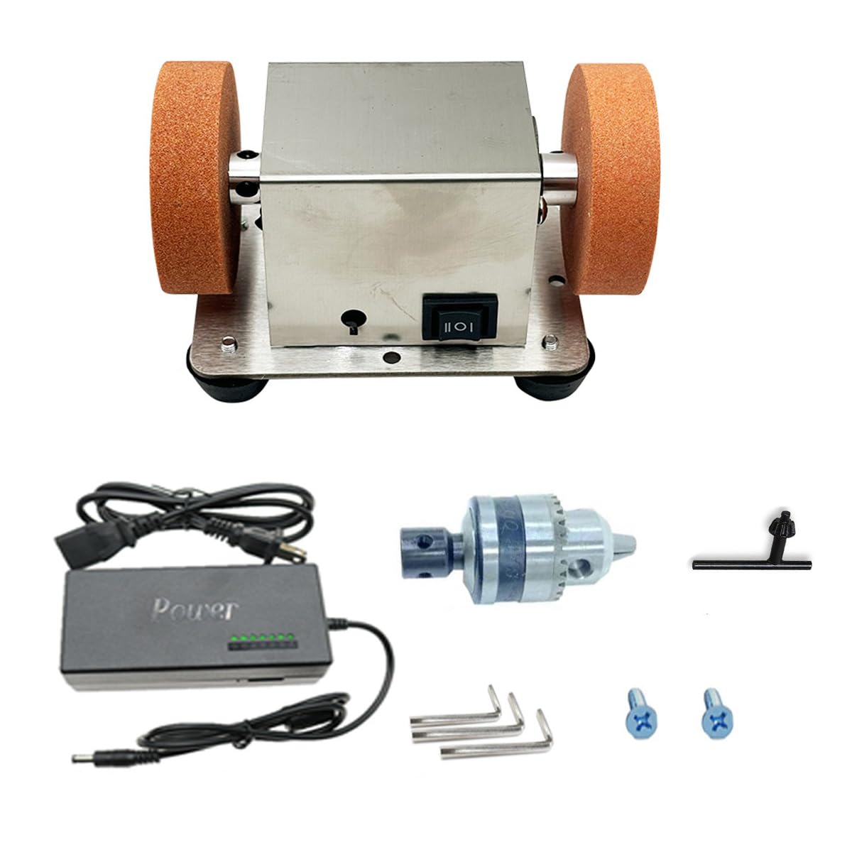 4 Inch Bench Grinder 6000 RPM High-Speed Grinding Tool - Double Sander & Drill Chuck Set for Metalwork, Precision Sharpening, Knife Sharpening, Woodworking & DIY Projects - Perfect for Home Workshops & Professional Use