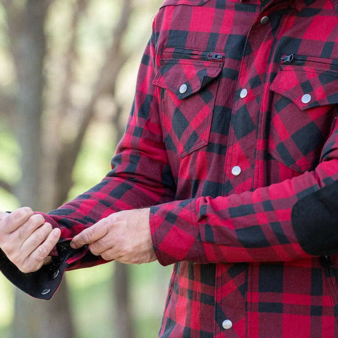 Men's Armored Flannel Biker Shirt - Heavy Duty Motorcycle Riding Jacket with CE Armor Protection | Perfect for Harley Davidson & Cruiser Riders - Street & Off-Road Safety Gear