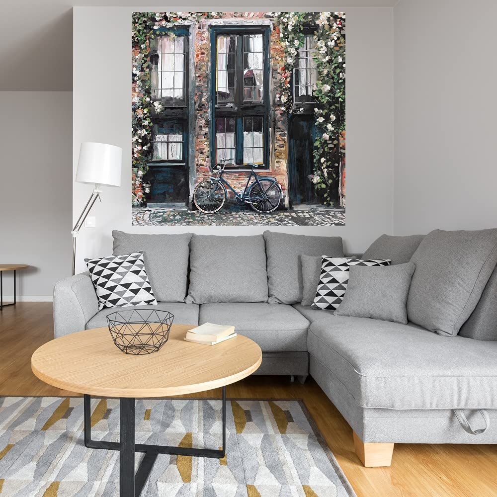 Bicycle Fine Art Canvas Wall Decor - Hand Painted Modern Abstract Painting for Living Room, Bedroom, Office & More - Ready to Hang 32x32 Inch - Perfect for Home, Cafe & Restaurant Decor