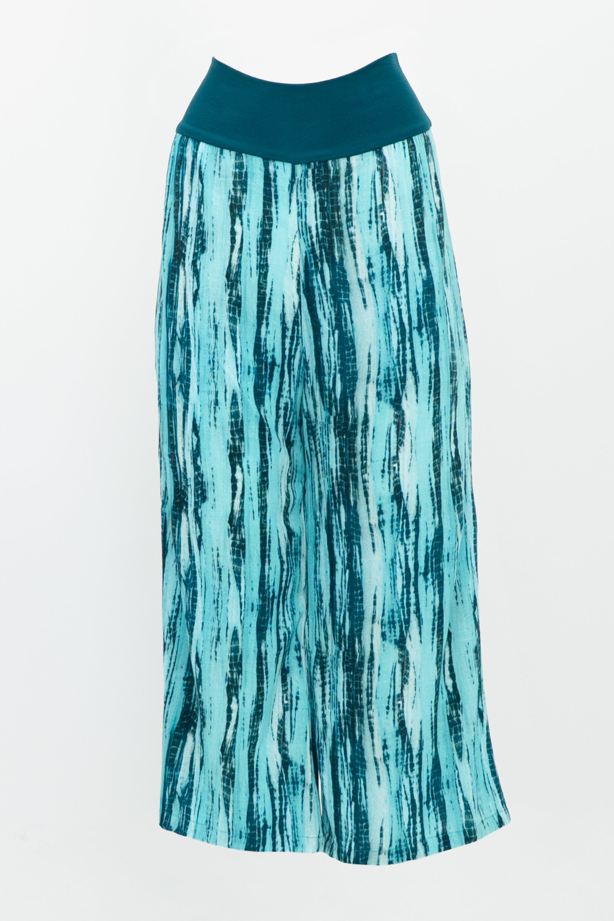 Landon Capri Pants - Teal Tie Dye Linen Bamboo Blend - Comfortable Summer Casual Wear for Beach & Yoga