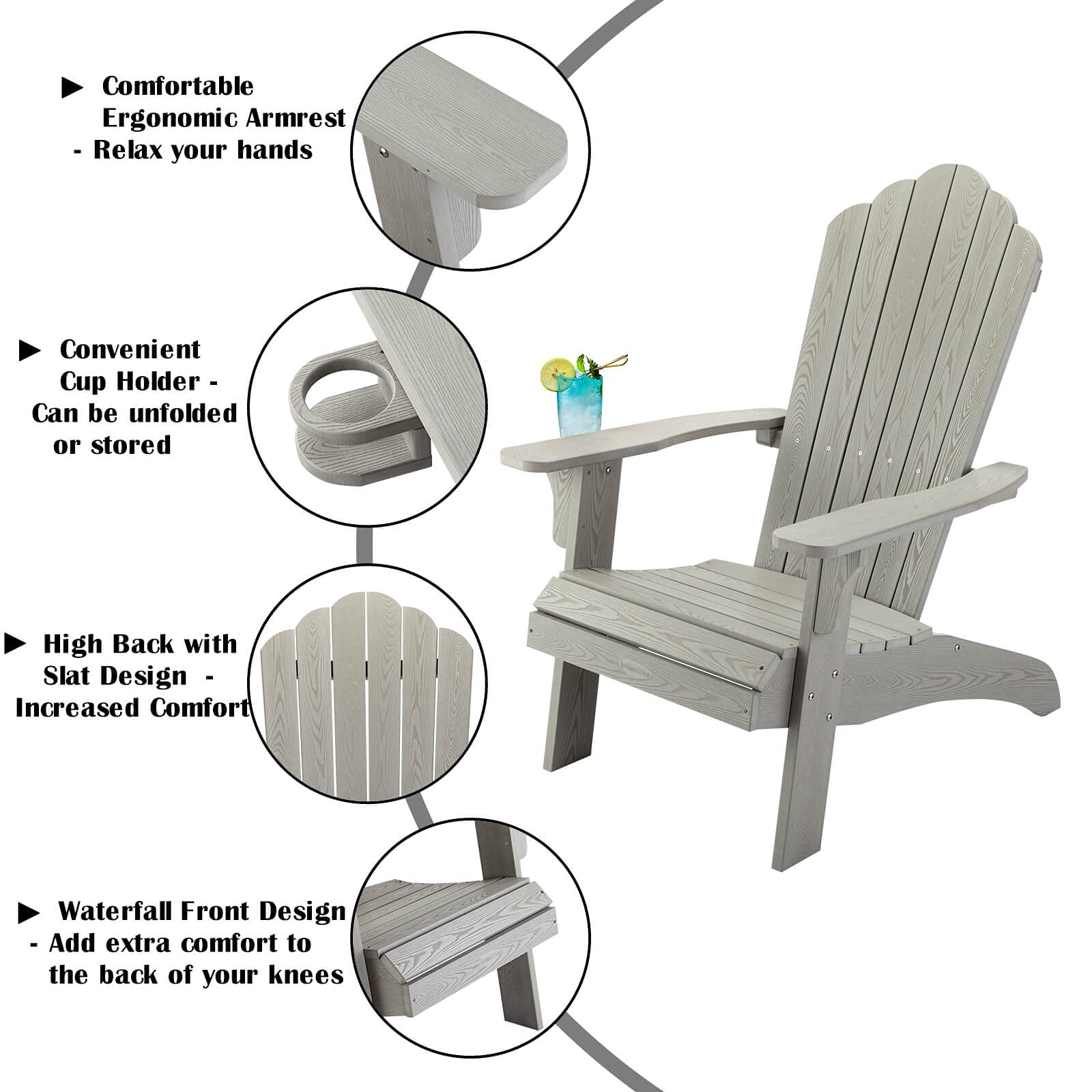 **hOmeHua Oversized Adirondack Chairs Set of 2 - Weather-Resistant HIPS Plastic Outdoor Chairs with Cup Holder for Patio, Backyard, Deck, Fire Pit, Lawn & Porch (Grey) - Perfect for Relaxing, Lounging & Entertaining Outdoors**