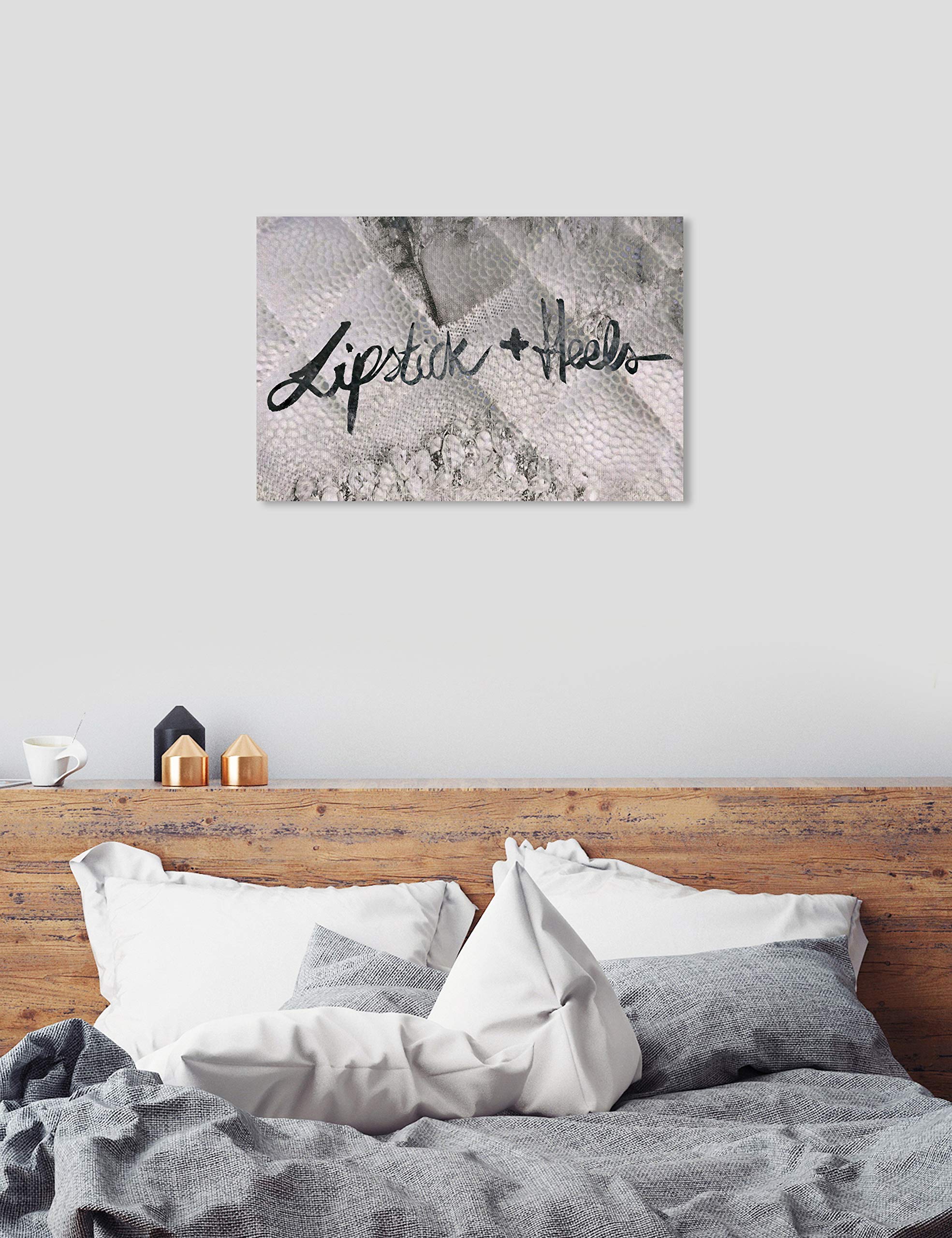 Oliver Gal Artist Co. '10505 Lipstick' Typography Wall Art Canvas Print - 15x10 Inches, White & Gray Home Decor - Perfect for Living Room, Bedroom & Office Décor