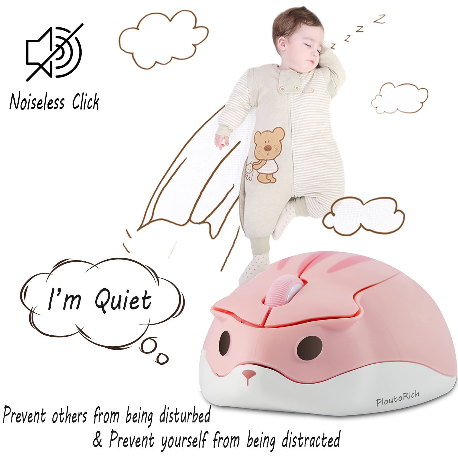 Wireless Hamster-Shaped Mouse - 1200DPI Silent USB Cordless Mouse for PC, Laptop, MacBook - Cute Pink Computer Mouse for Kids, Office & Gaming - Perfect Gift for Children & Animal Lovers