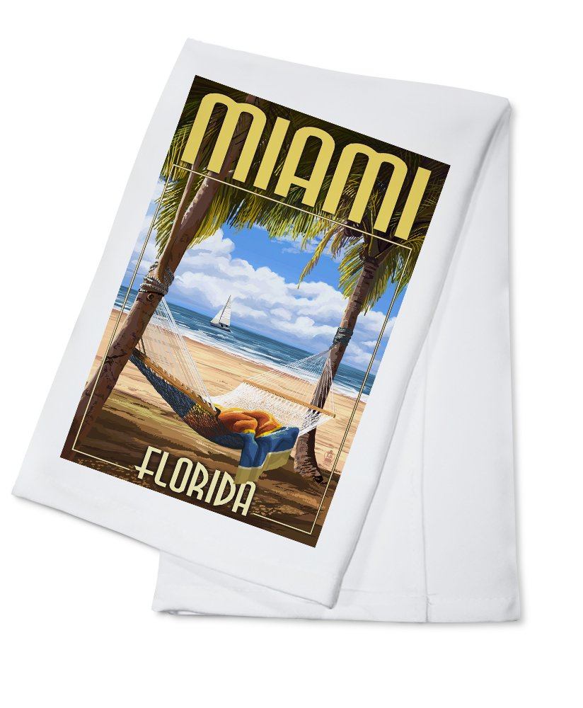 Florida Miami Palms & Hammock 100% Cotton Tea Towel - Decorative Kitchen Hand Towel for Home Decor, Gift & Beach House Use
