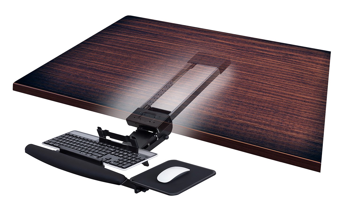 Mount-It! MI-7134 Adjustable Under Desk Keyboard Tray with Ergonomic Gel Wrist Rest & Mouse Pad - Black | Space-Saving Computer Accessory for Home Office & Gaming Setup