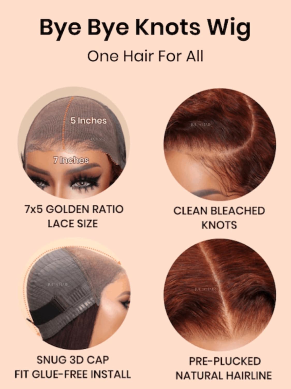 Julia Hair Bye Bye Knots 7x5 Glueless Wig - Pre Cut Lace Front Curly Human Hair Wig in Reddish Brown | 16 Inch Deep Curly with Invisible Knots | Pre Plucked Natural Hairline | Ready to Wear | Perfect for Daily Wear, Cosplay & Special Occasions