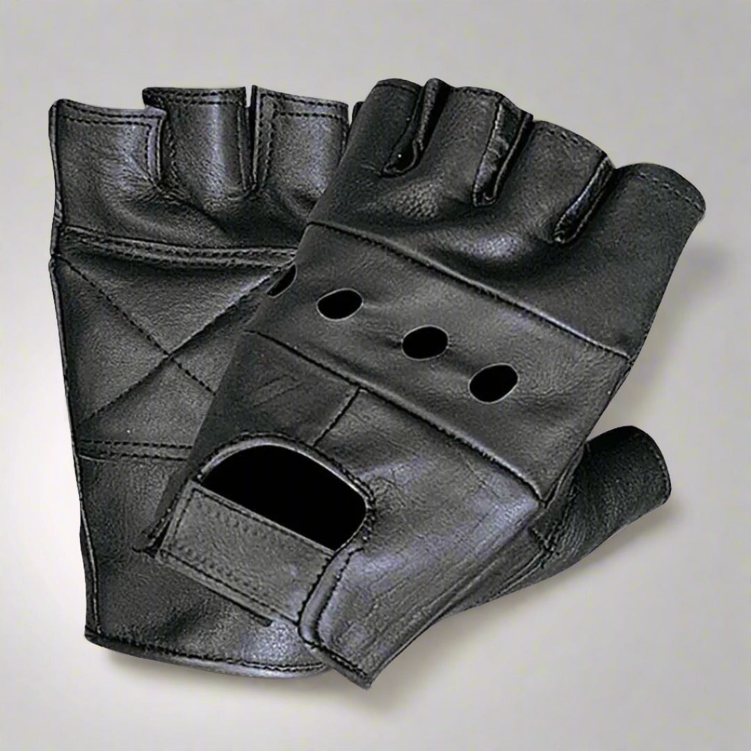 Open Road Men's Fingerless Leather Gloves - Biker & Driving Gloves for Motorcycle, Cycling & Winter Use - Touchscreen Compatible & Non-Slip Grip