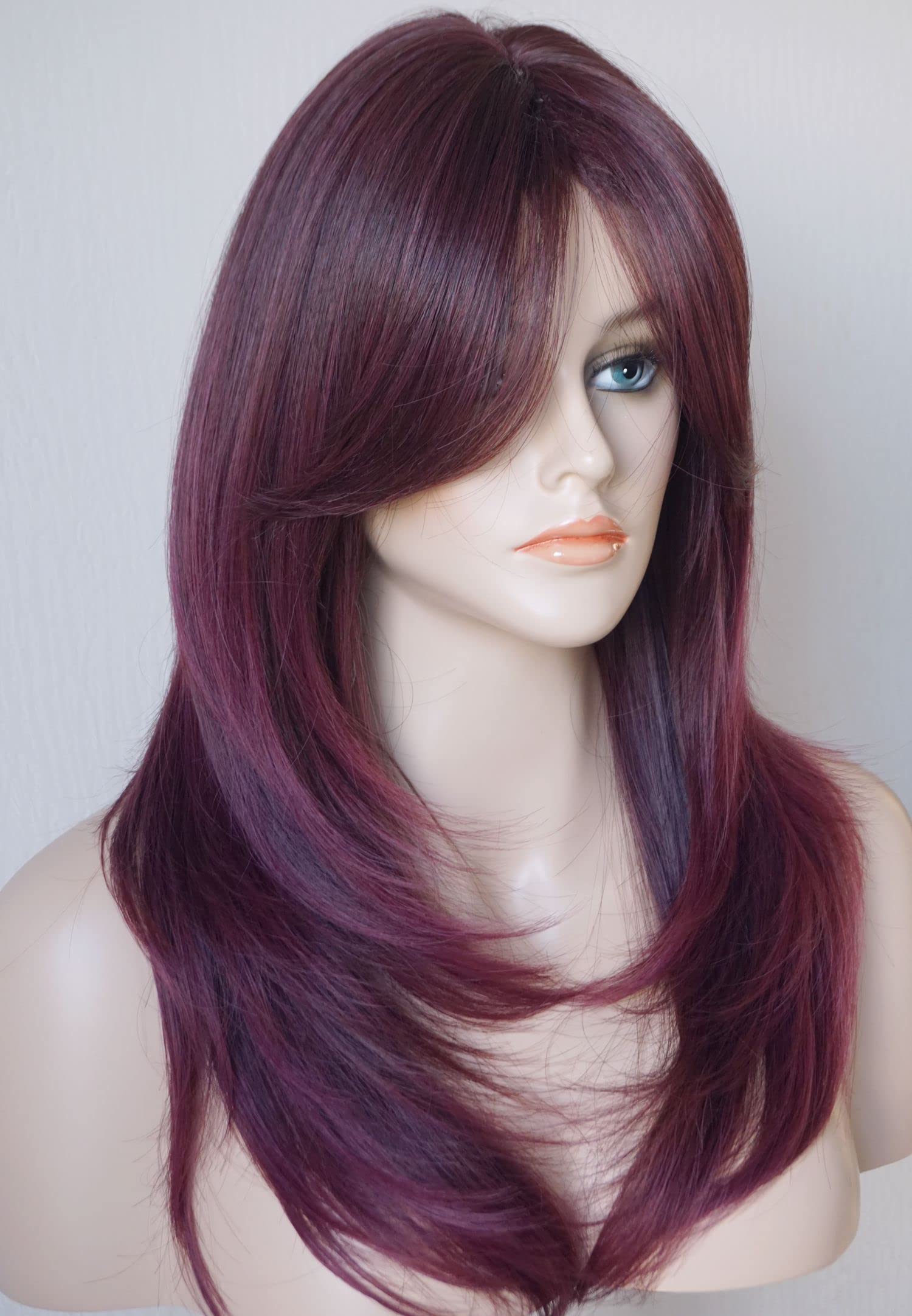 Long Layered Shoulder Length Purple Red Synthetic Wig with Highlights for Women | Heat Resistant Fiber | Party, Cosplay & Halloween Costume Accessory