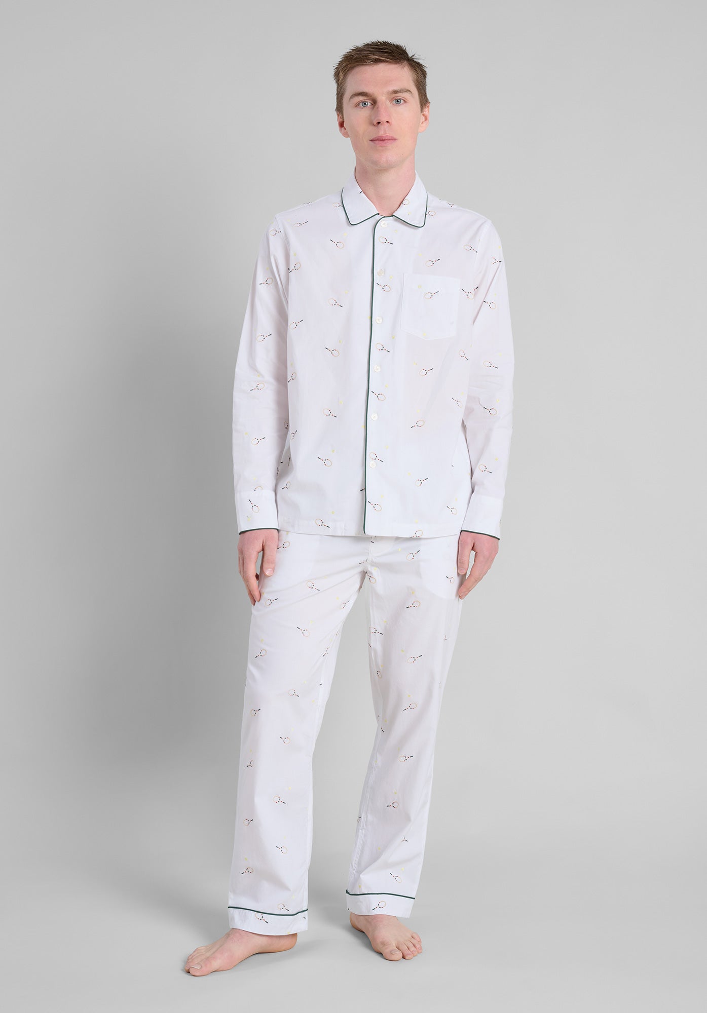 Henry Men's Tennis-Themed Embroidered Pajama Set - Soft Cotton Sleepwear for Lounge & Nightwear - Perfect for Relaxing at Home, Gifts for Tennis Lovers