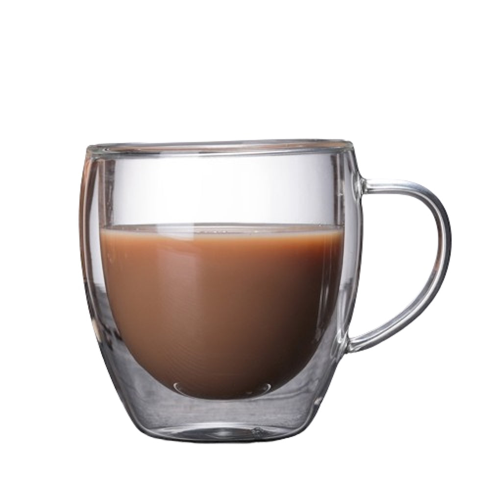 I.XXI Double Wall Insulated Glass Cup with Handle - 250ml (8.5oz) - Perfect for Hot & Cold Drinks, Coffee, Tea, and Office Use