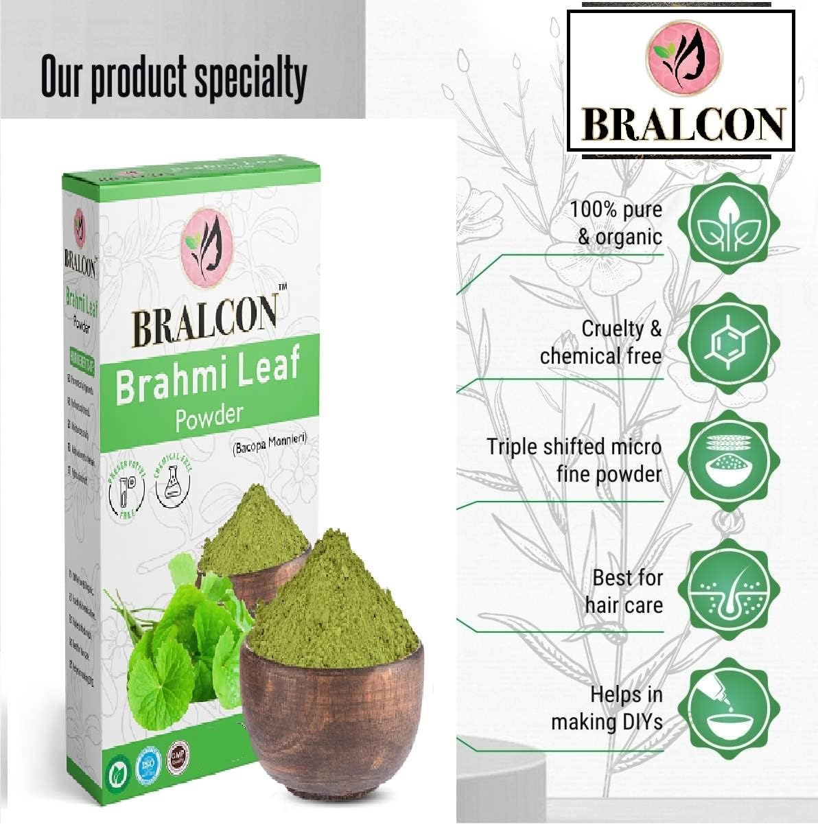 Organic Brahmi Leaf Powder (Bacopa Monnieri) - 100g | 100% Natural Herbal Supplement for Hair Growth & Cleansing | Promotes Healthy Hair Care | Perfect for DIY Hair Masks & Ayurvedic Treatments