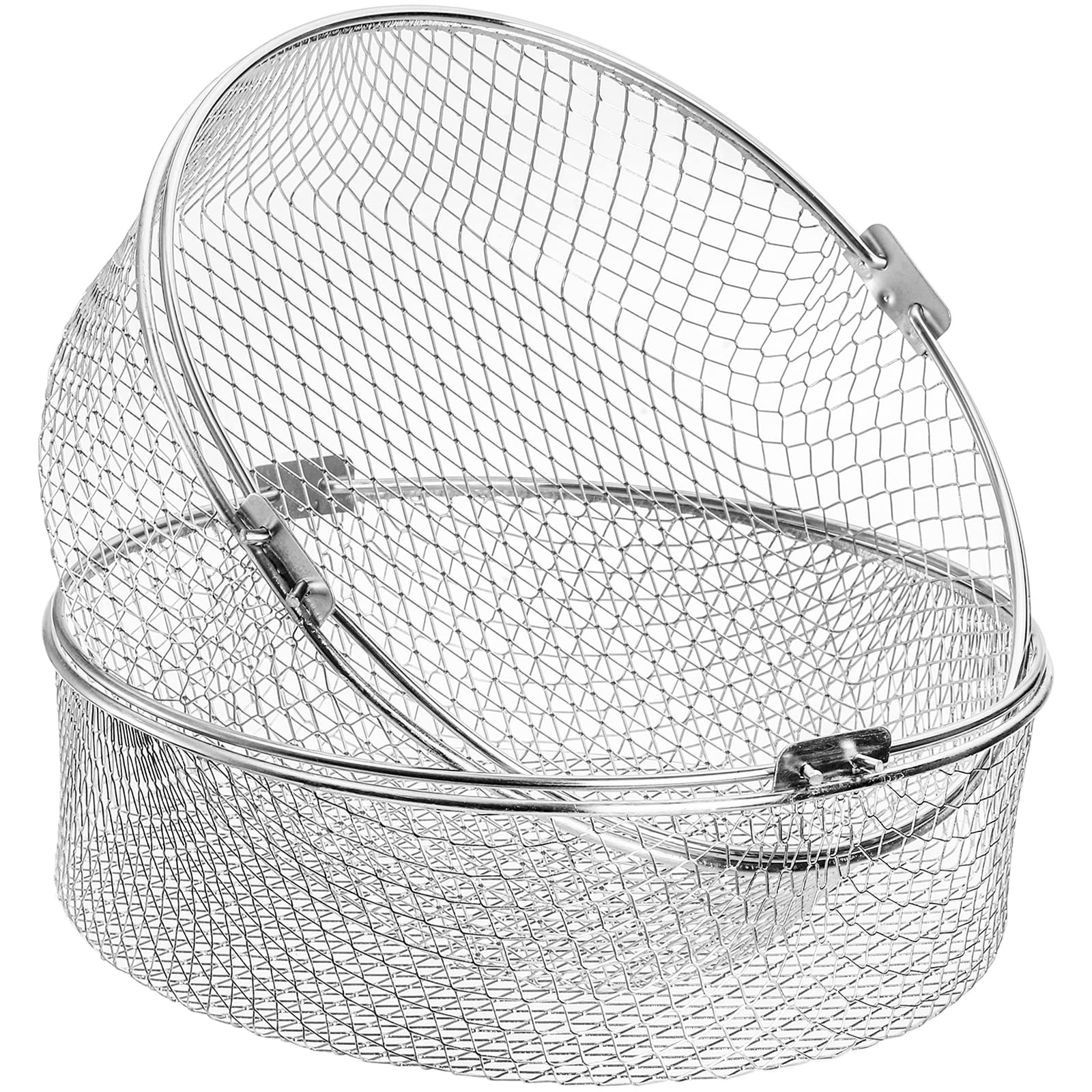 Elsjoy 2 Pack 8 Inch Air Fryer Basket Replacement - 18/8 Stainless Steel Mesh Basket with Handle for Air Fryer, Instant Pot, Oven & Steamer - Perfect for Crispy Fries, Chicken Wings & Healthy Cooking