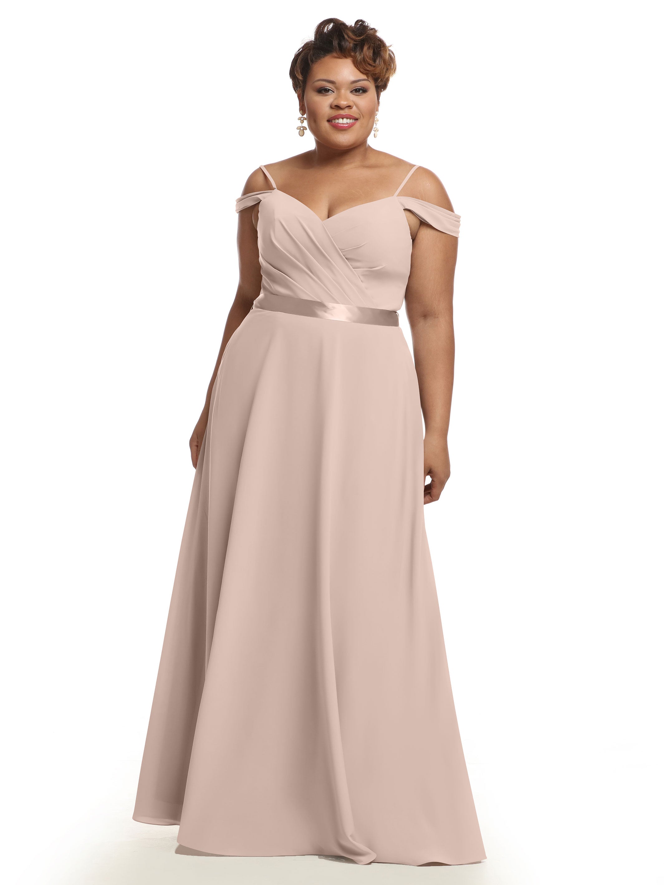 Elegant 80106 Off-The-Shoulder Stretch Chiffon A-Line Bridesmaid Dress with Sash - Perfect for Weddings, Formal Events & Special Occasions