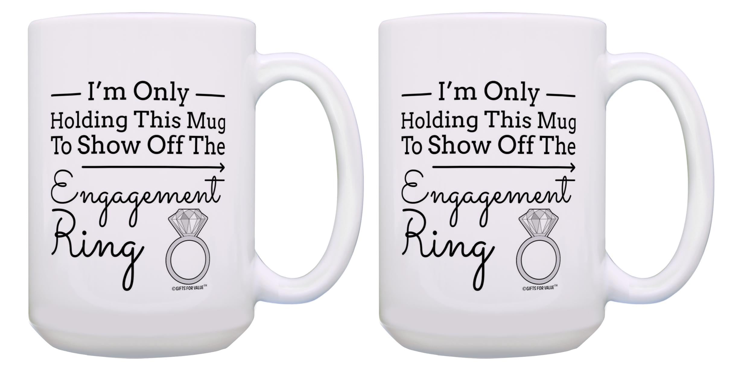 Engagement Ring Coffee Mug Set - 2 Pack 15oz Ceramic Mugs for Couples, Bridal Shower Gifts & Wedding Proposal Accessories - Perfect for Anniversaries, Valentine's Day & Romantic Surprises