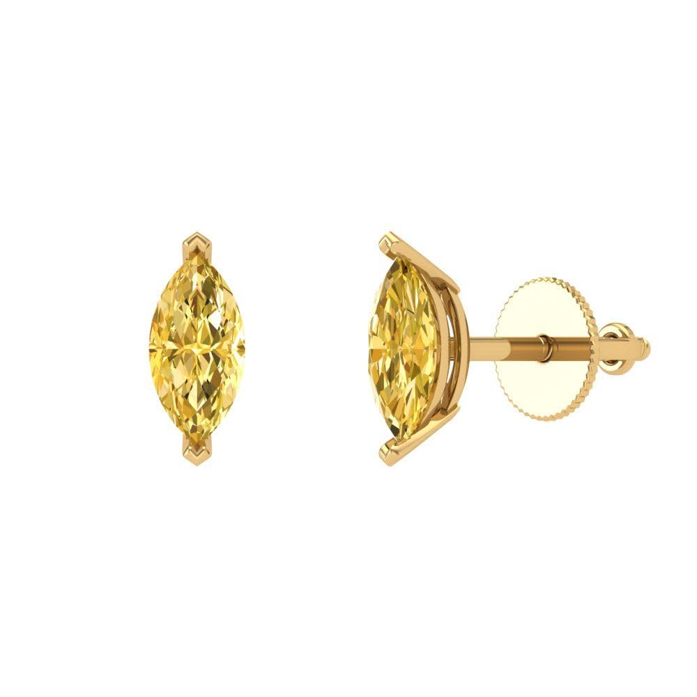 1.0 Carat Marquise Cut Natural Yellow Citrine Stud Earrings in 14k Yellow Gold with Screw Back – Elegant Fine Jewelry for Women, Perfect for Weddings, Parties & Gifting