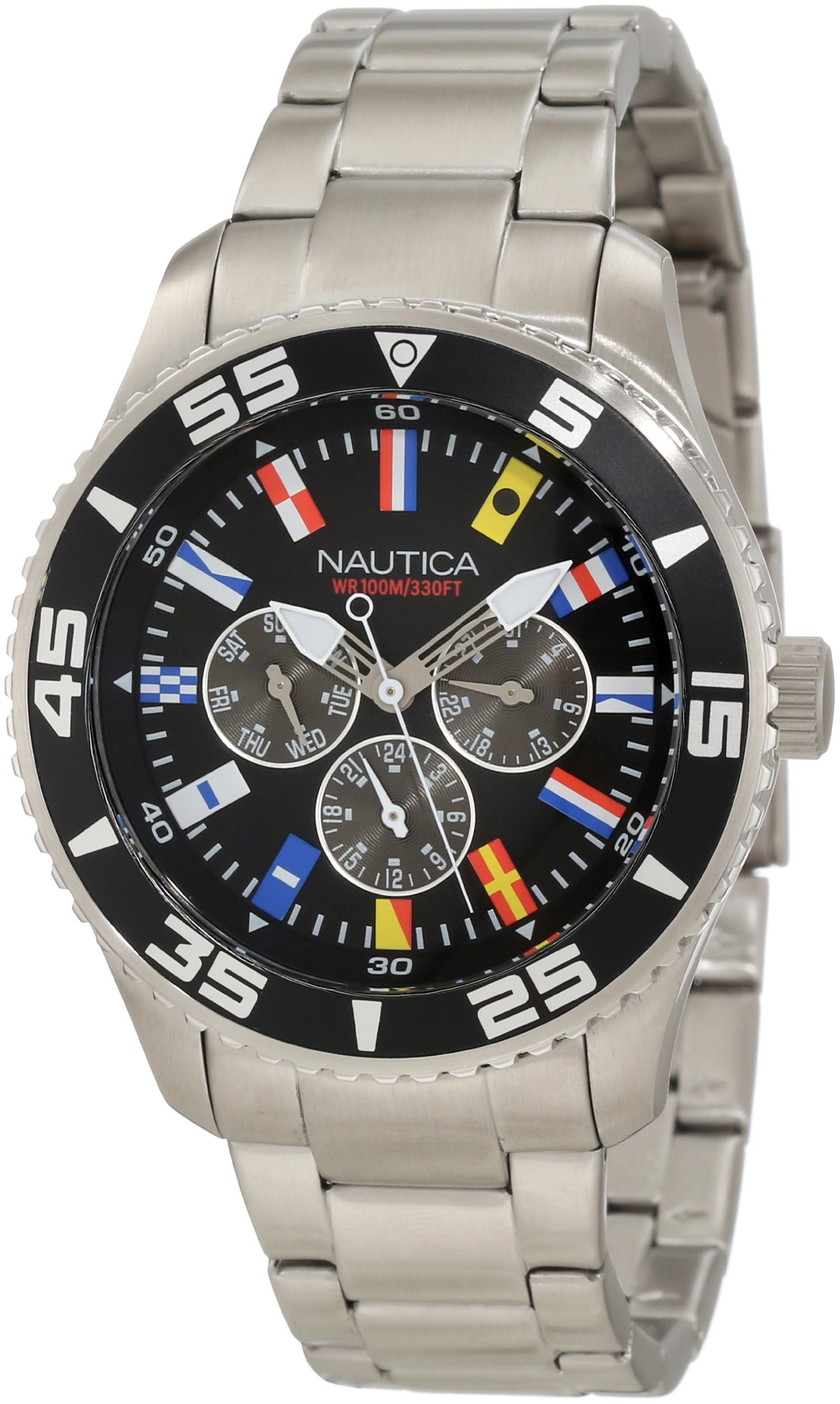 Nautica Men's N14631G NST 07 Flags Classic Analog Watch - Water-Resistant Stainless Steel Casual Watch for Business, Travel & Everyday Wear