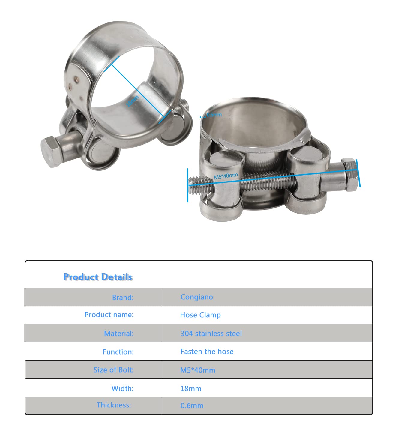 4 Pack 3/4 Inch T-Bolt Hose Clamps - Stainless Steel Heavy Duty Clamps (17mm-19mm Working Range) for 3/4