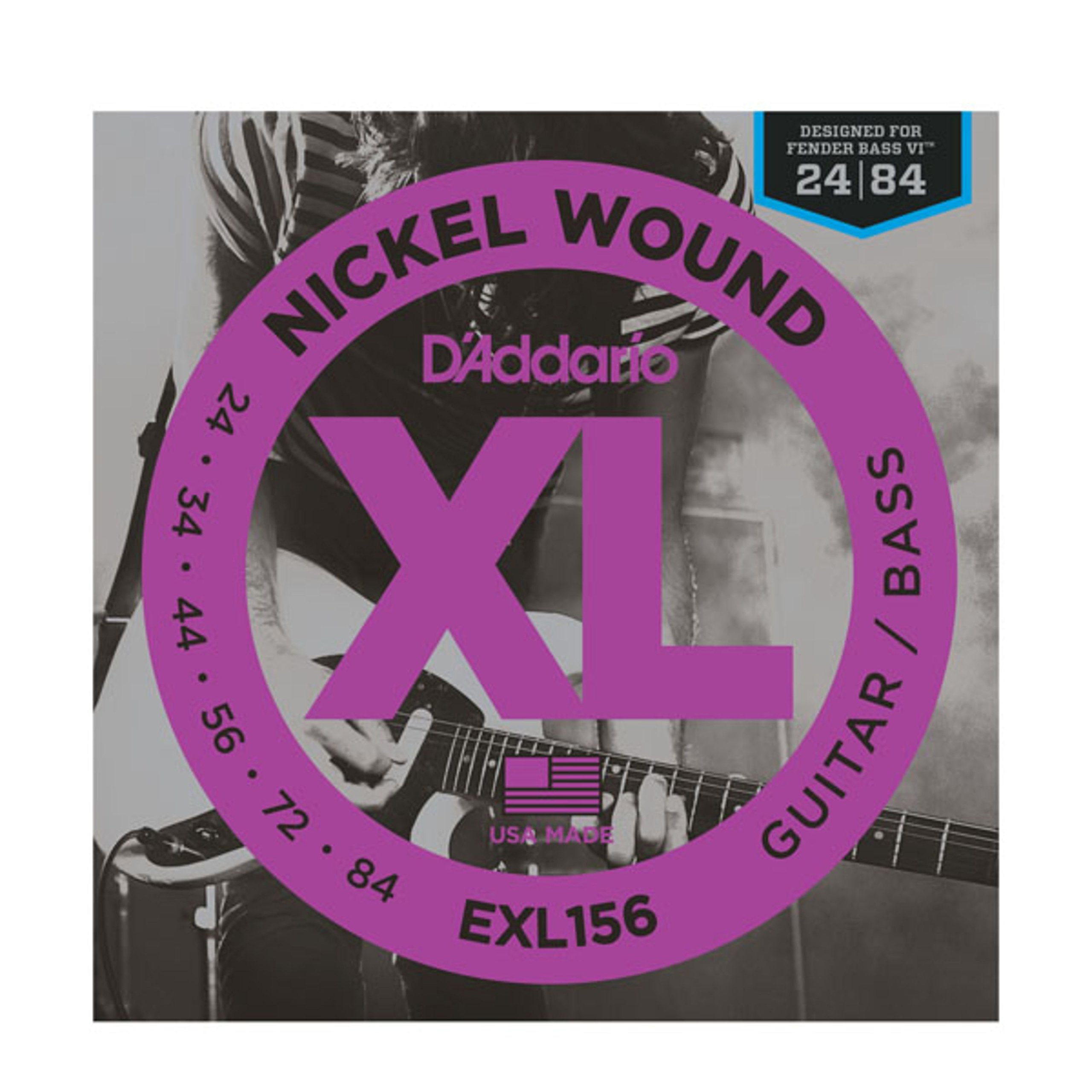 D'Addario XL156 Nickel Wound Electric Guitar & Bass Strings Set (24-84 Gauge) - Fender Style Bass VI Strings for Warm Tone & Longevity | Perfect for Rock, Jazz & Studio Recording