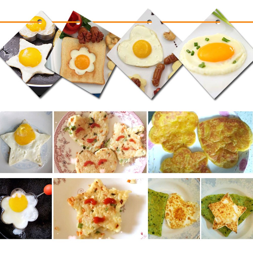 304 Stainless Steel Fried Egg Mold Ring Set - 4PCS Heart, Flower, Star & Round Shapes for Perfect Egg Sandwiches, Pancakes & English Muffins | Fun Breakfast Cooking Gadgets for Kids & Adults | Ideal for Home Kitchen, Camping & Brunch Parties