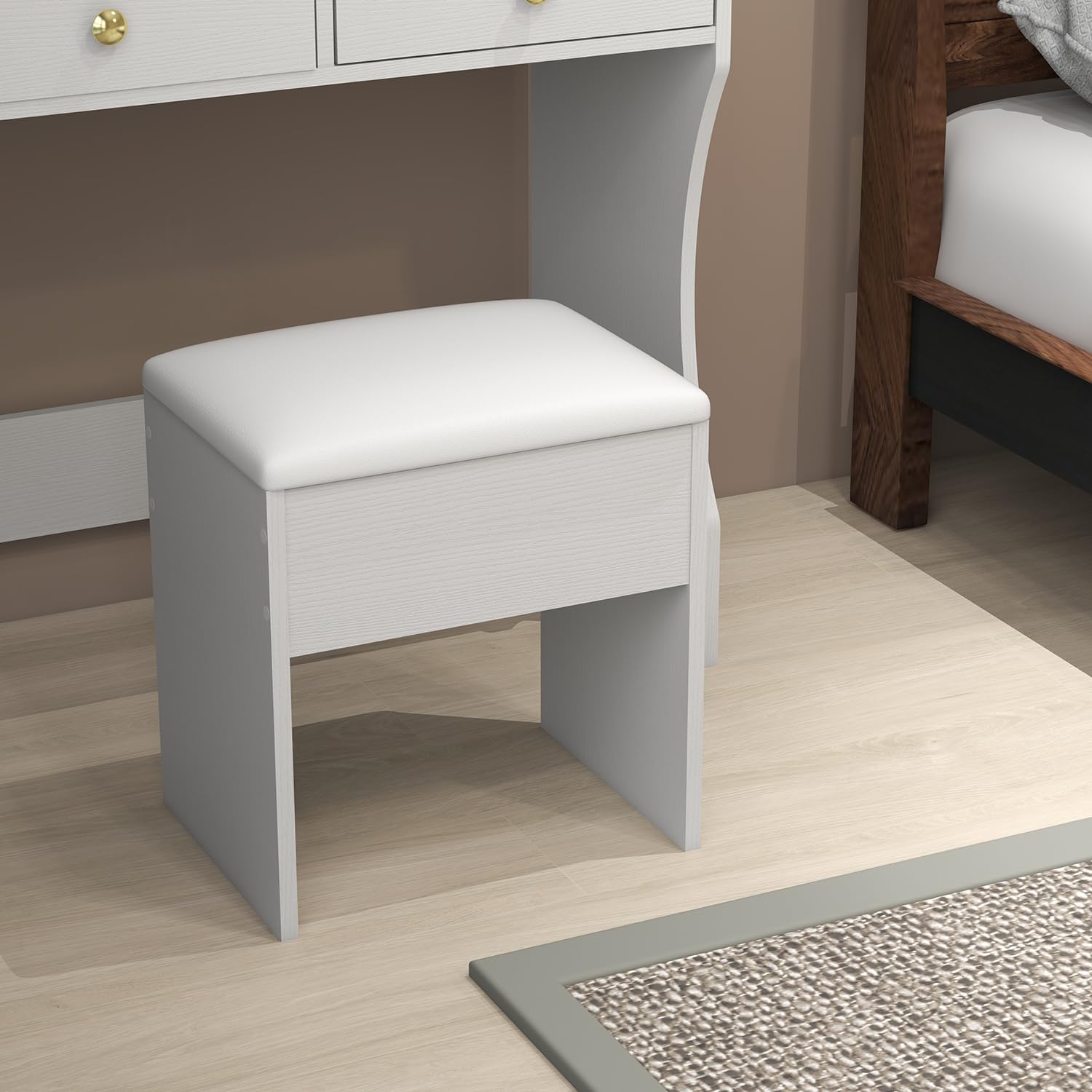 Vanity Desk Set with Adjustable LED Lighted Mirror & Stool - 4-Drawer Makeup Dressing Table with Power Outlet for Girls & Women - Perfect for Bedroom, Dorm, or Home Beauty Station (White)