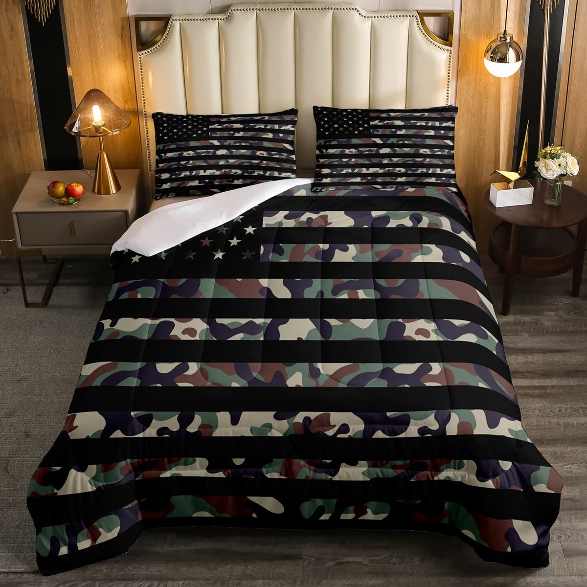 Army Camouflage Comforter Set - USA Flag Military Theme Bedding for Kids & Teens | Ultra Soft Camo Queen Size Comforter with Stars & Stripes Design | All-Season Down Alternative Bedding for Boys & Girls Rooms, Dorm Decor, and Patriotic Home Decor