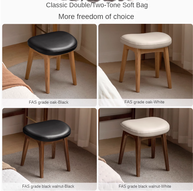 Solid Oak & Black Walnut Wood Makeup Stool - Durable Beauty Vanity Seat with Cushion for Bedroom, Dressing Room & Salon Use