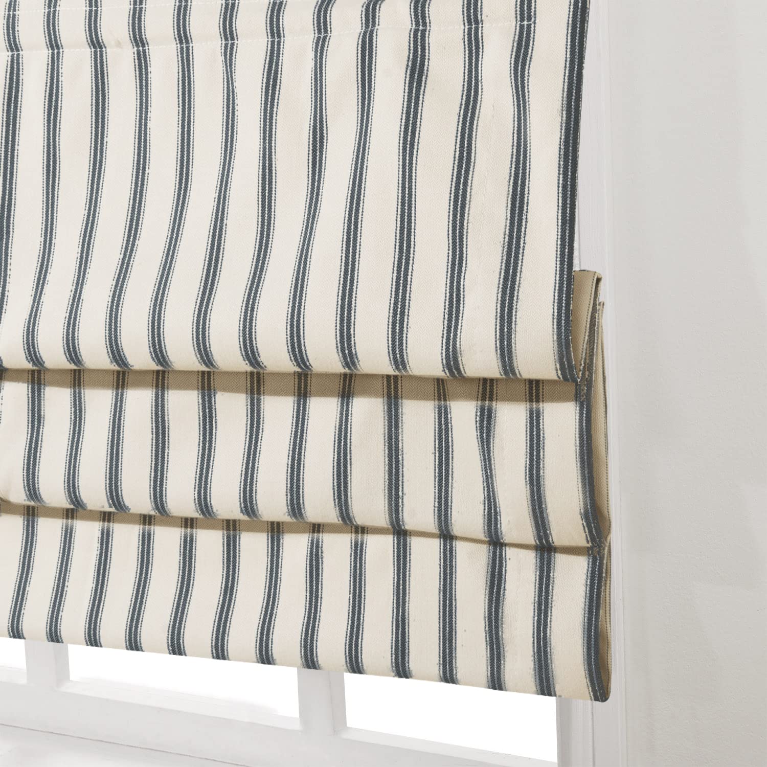 Artdix Cordless Roman Shades Blinds - Greyish Blue Stripe 62