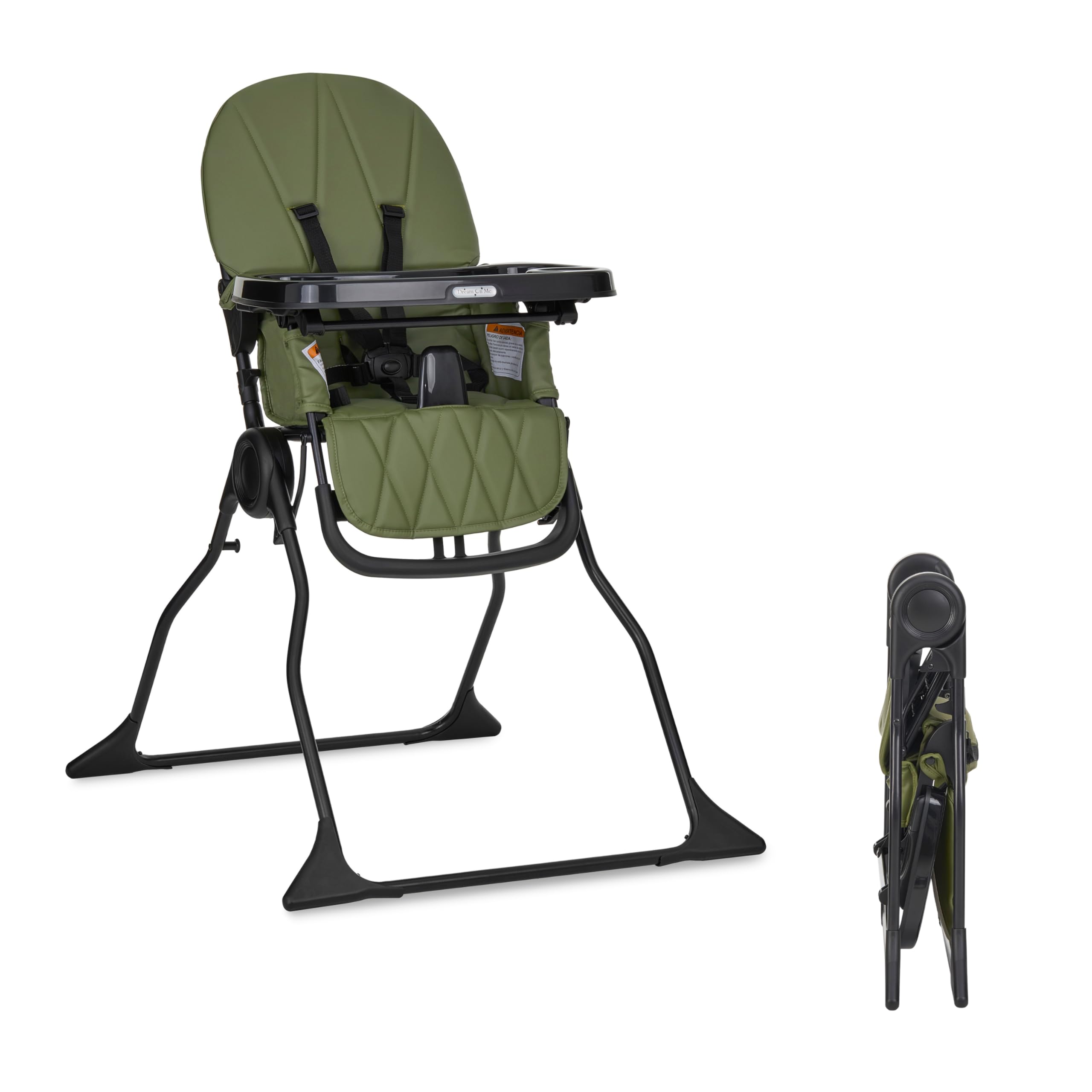 Dream On Me Snack and Stow Baby High Chair - Foldable Travel High Chair with Removable 3-Position Adjustable Tray | Portable for Home, Restaurants & Outdoor Use (Olive Green)