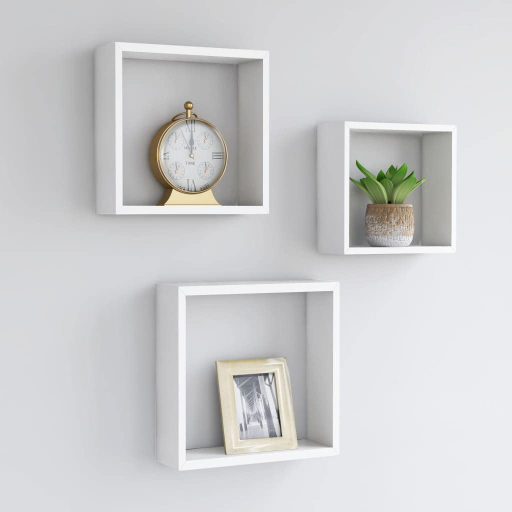 Modern Floating Wall Shelves Set of 3 - MDF Cube Organizer for Bathroom, Kitchen & Living Room | Wall Mounted Storage Display Shelves 11.8