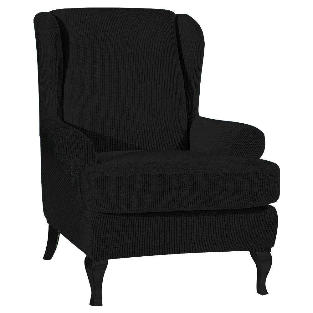 Thicken Stretch Wingback Chair Covers - Soft Black Elastic Spandex Slipcover for Armchairs | Perfect for Living Room, Bedroom & Home Decor