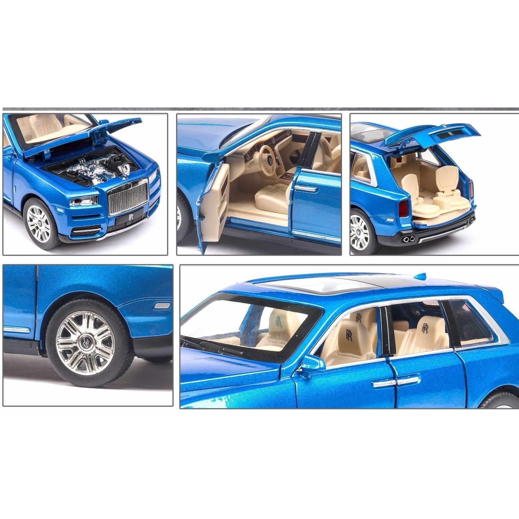 HUGGES 1:24 Rolls-Royce Cullinan SUV Alloy Car Model - Blue Desktop Decor Toy Collection (20cm) - Perfect Gift for Men & Women - Ideal for Office Display, Car Enthusiast Gifts, and Collectible Showcase