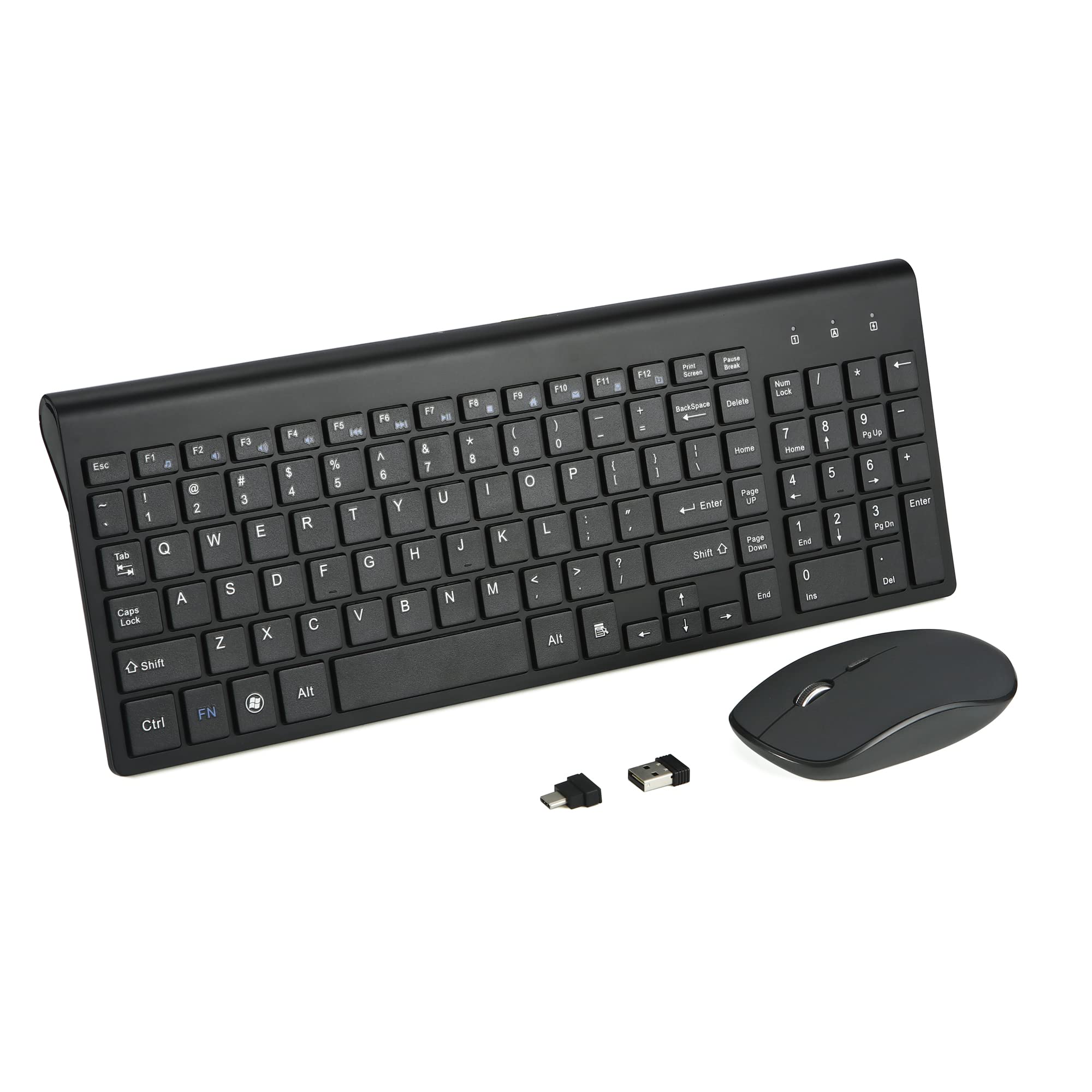 Wireless Keyboard and Mouse Combo with USB-C & USB-A Receiver - Full Size Ergonomic Keyboard & Silent Mouse for PC, Mac, Laptop - Perfect for Office, Gaming & Home Use