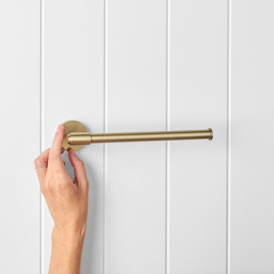 Brushed Brass Hand Towel Holder - Elegant Bathroom & Kitchen Towel Rack for Modern Home Decor - Perfect for Bathrooms, Kitchens, and Laundry Rooms