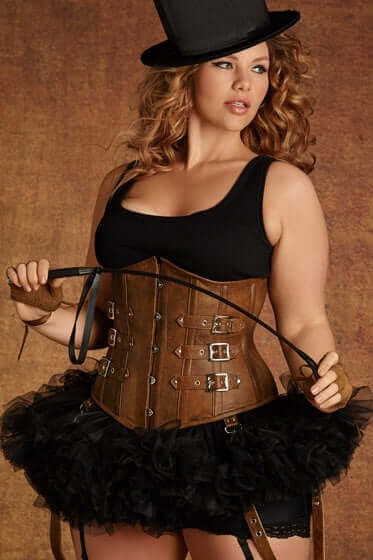 Ringmaster or Ringmistress Tan Leather Corset - Vintage Circus Style Bustier for Women | Perfect for Costume Parties, Burlesque Shows & Gothic Fashion