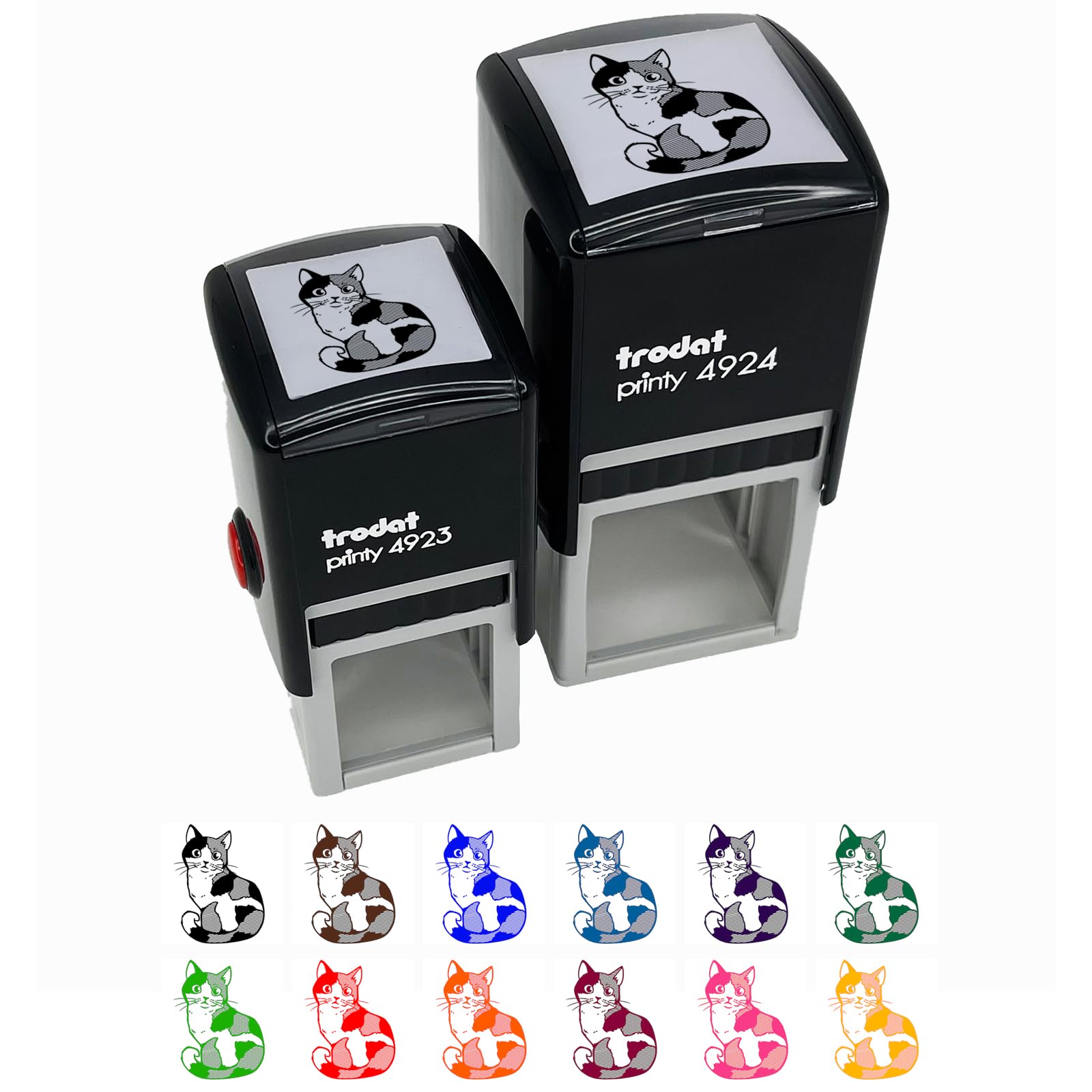 Adorable Spotted Calico Cat Self-Inking Rubber Stamp - 1 Inch Small Stamp with Blue Ink - Perfect for Scrapbooking, Card Making, and DIY Crafts