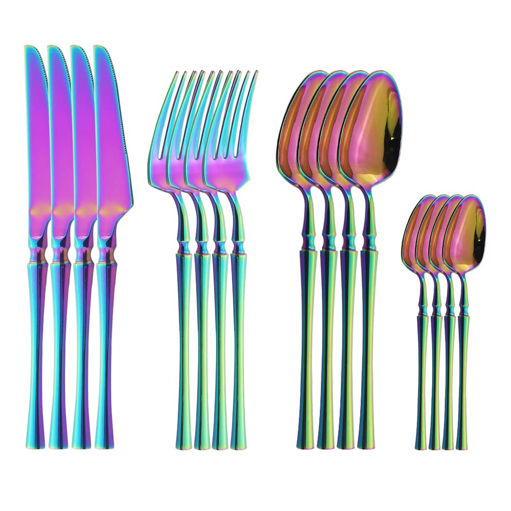 Premium 16-Piece Stainless Steel Flatware Set - 18/10 Silverware for 4 People (Rainbow Color) - Elegant Dinnerware Cutlery with Forks, Knives & Spoons for Home, Kitchen & Party Use - Perfect for Dining, Entertaining & Special Occasions