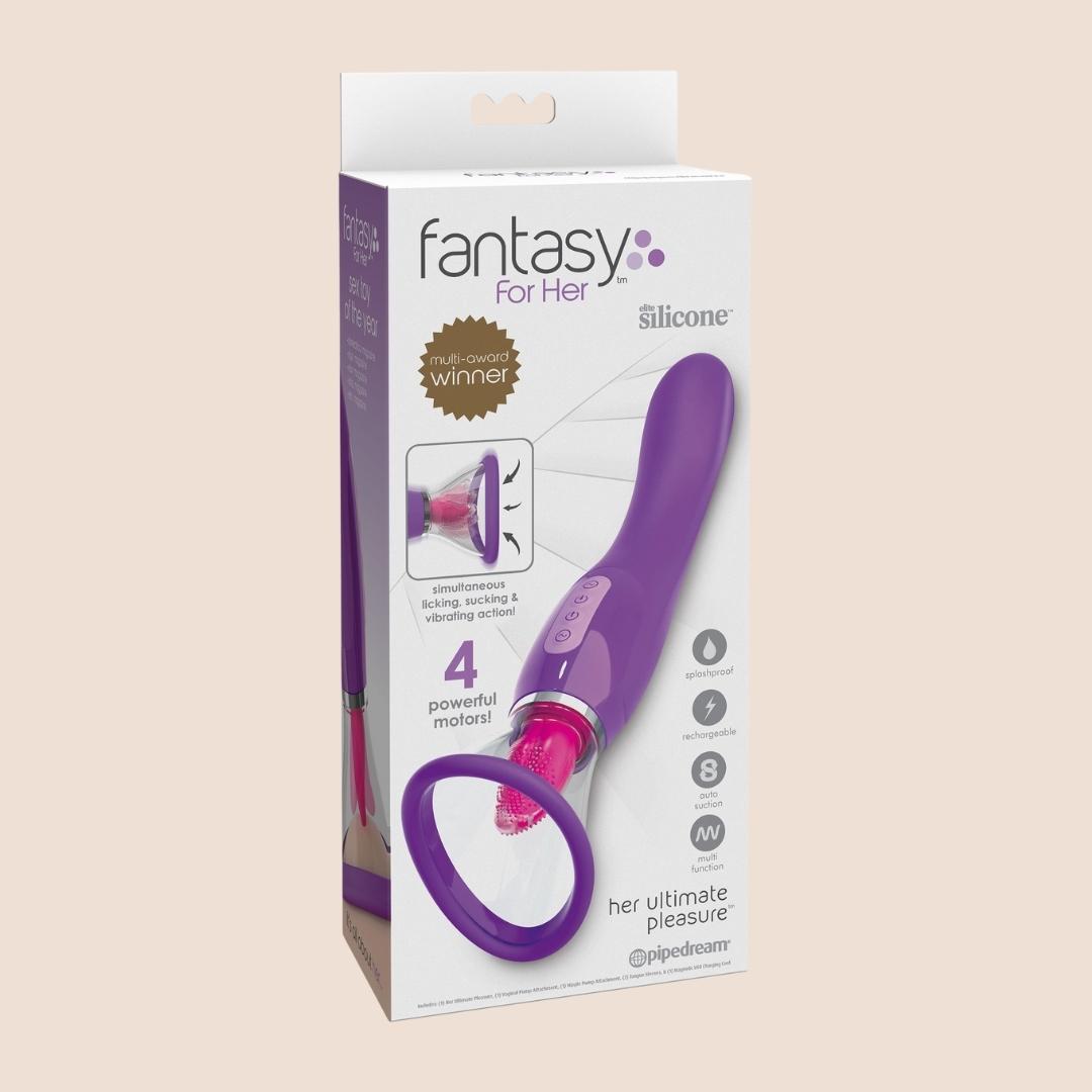 Fantasy for Her Ultimate Pleasure - 3-in-1 Tongue Stimulation, Vibration & Suction Clitoral Massager for Women | Perfect for Solo Play & Couples Intimacy