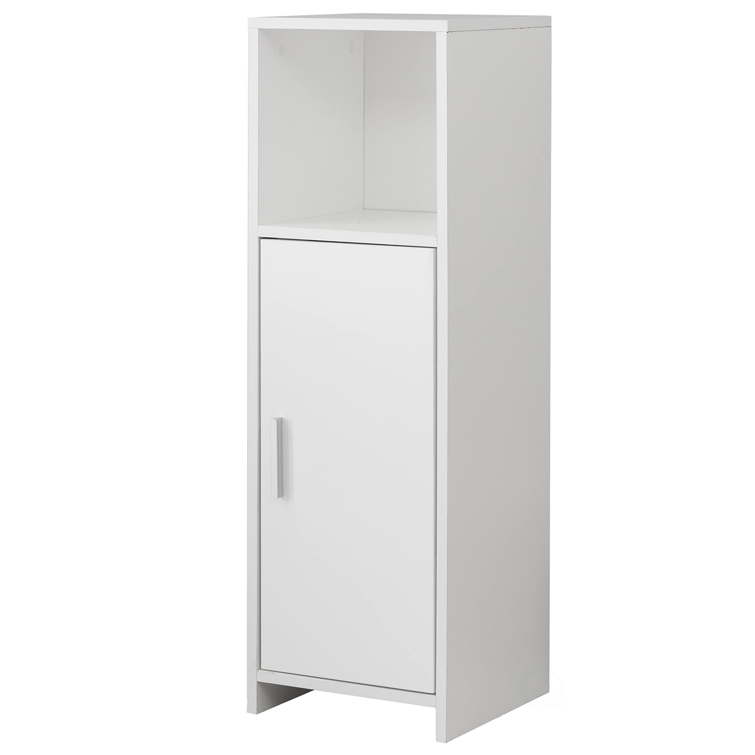 White Wooden Freestanding Bathroom Vanity Organizer Cabinet - Tall Linen Tower Storage for Bath Towels, Toiletries & Home Essentials | Perfect for Small Bathrooms, Master Suites & Apartment Living